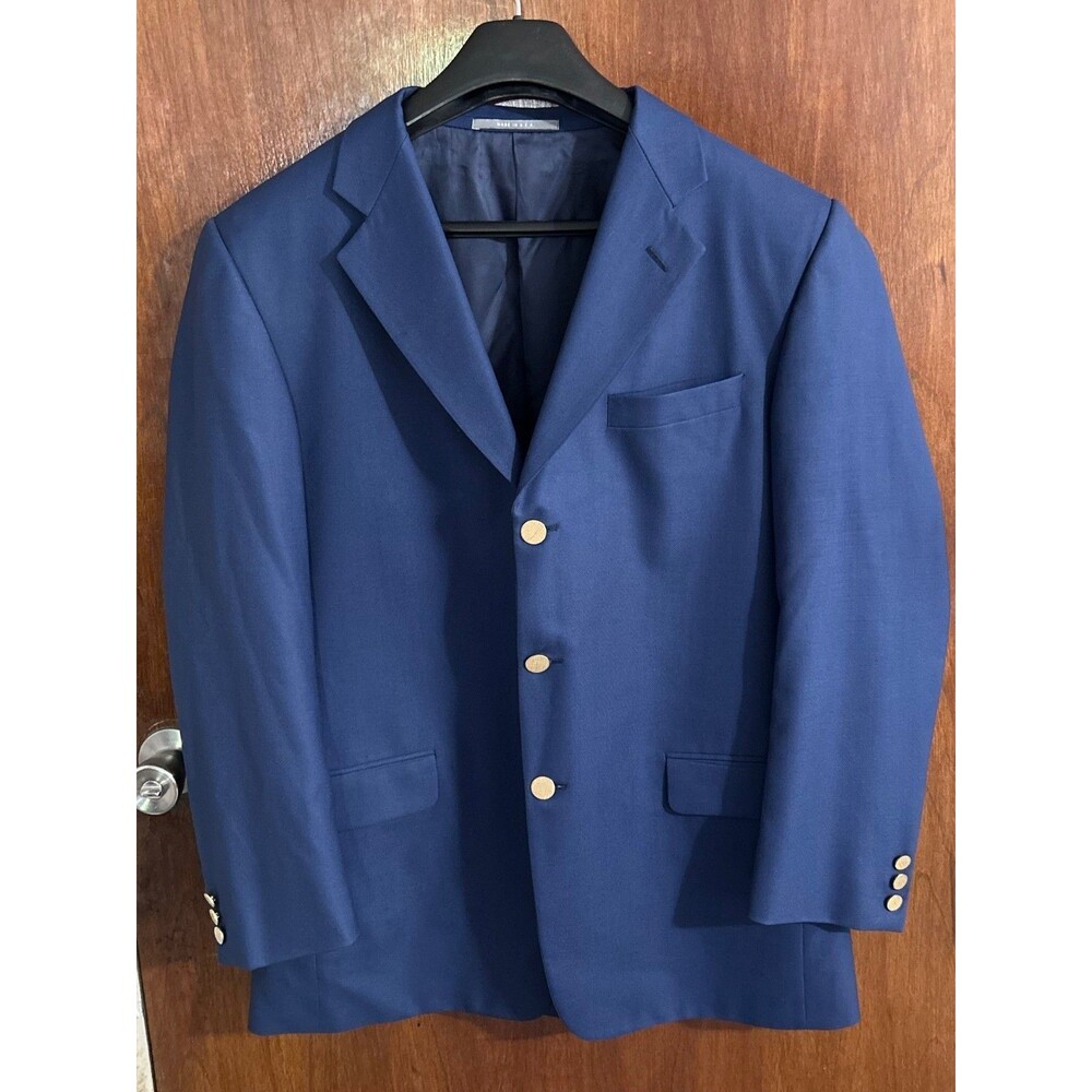 Hickey Freeman Men's sz 41R Canterbury 100% Worsted Wool Blue Gold Buttons